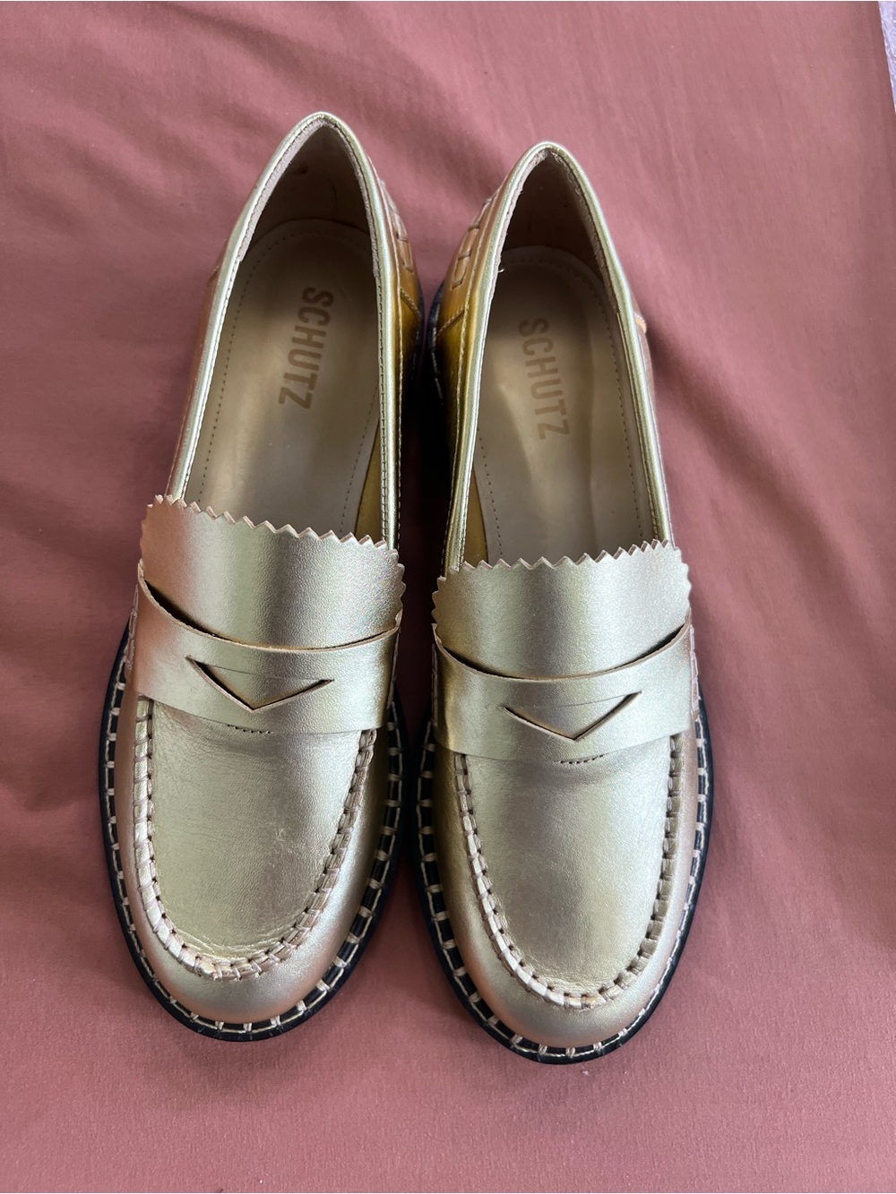 *NEW* SCHUTZ Metallic Gold Penny Loafers